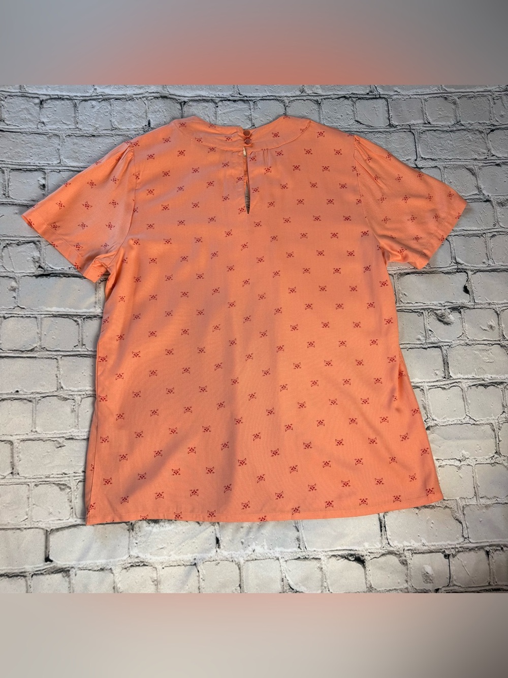 Circus NWT Cat Print Light Peach Pink Retro Inspired Blouse Keyhole Size 14 UK - Picture 3 of 8